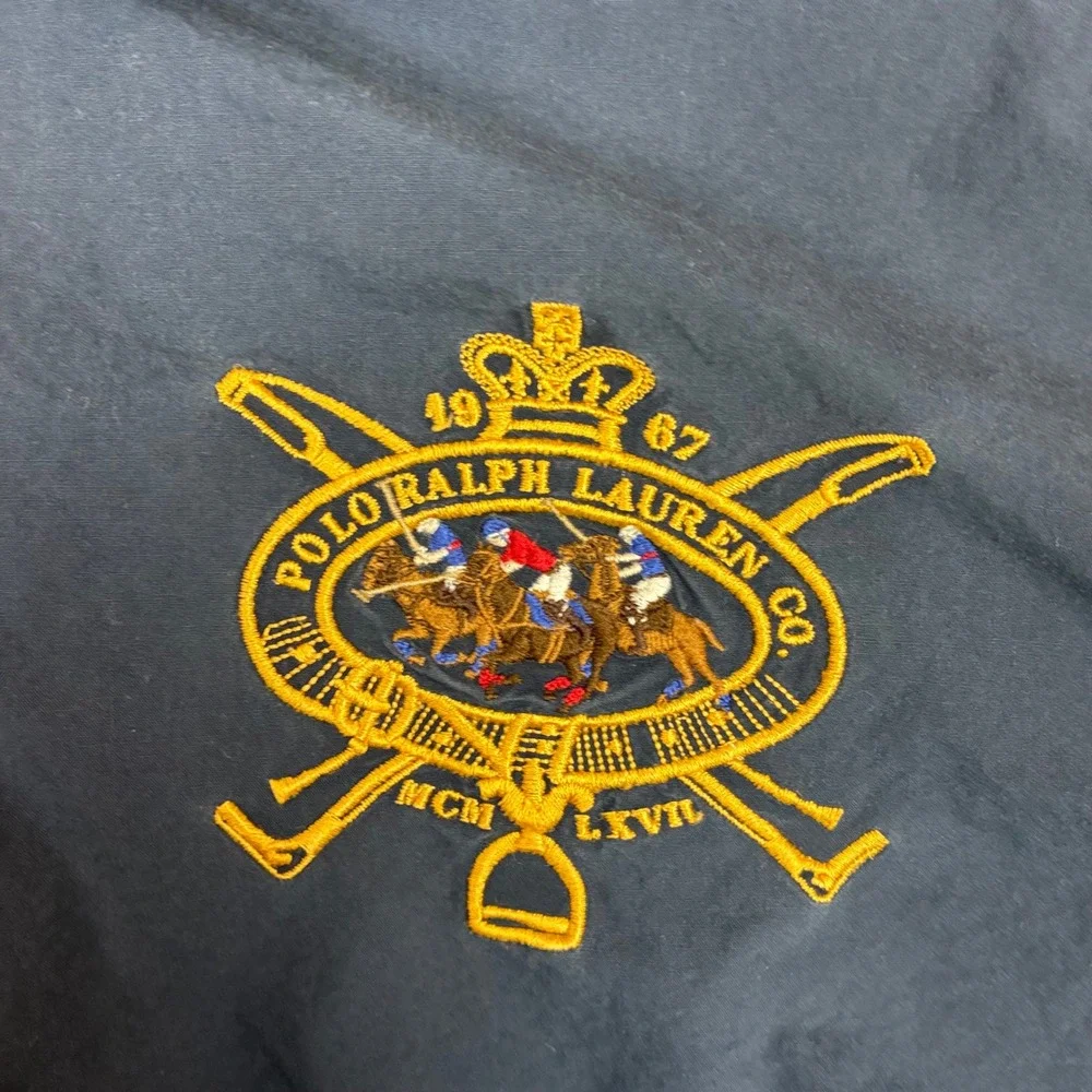 Vintage Polo Ralph Lauren Mens XL Navy Blue Harrington Crest Jacket Embroidered